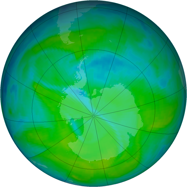 Antarctic ozone map for 22 December 1996